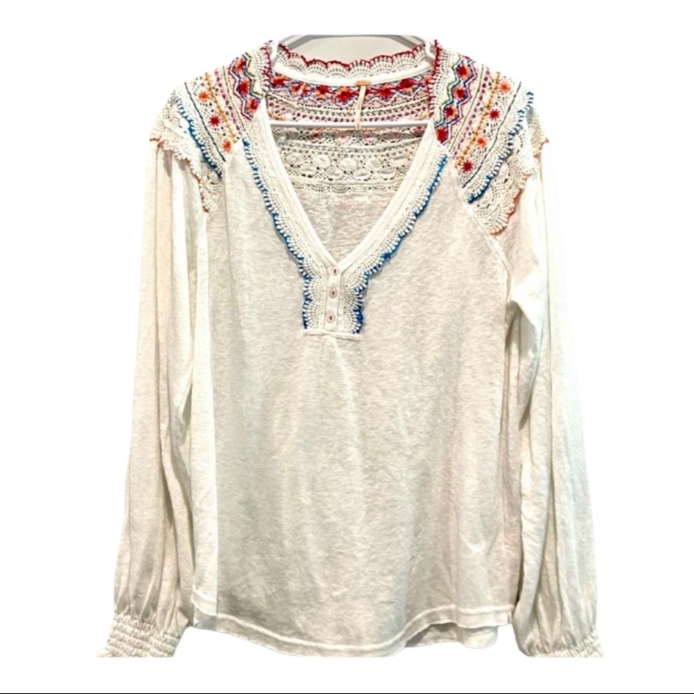 Free People crocheted folkloric long sleeve top
